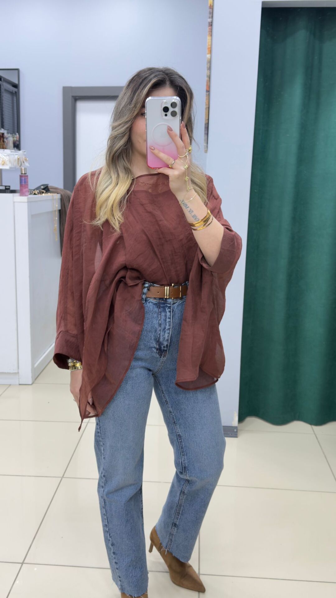 Tasarım Pelerin Bluz-KAHVE