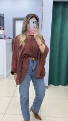 Tasarım Pelerin Bluz-KAHVE