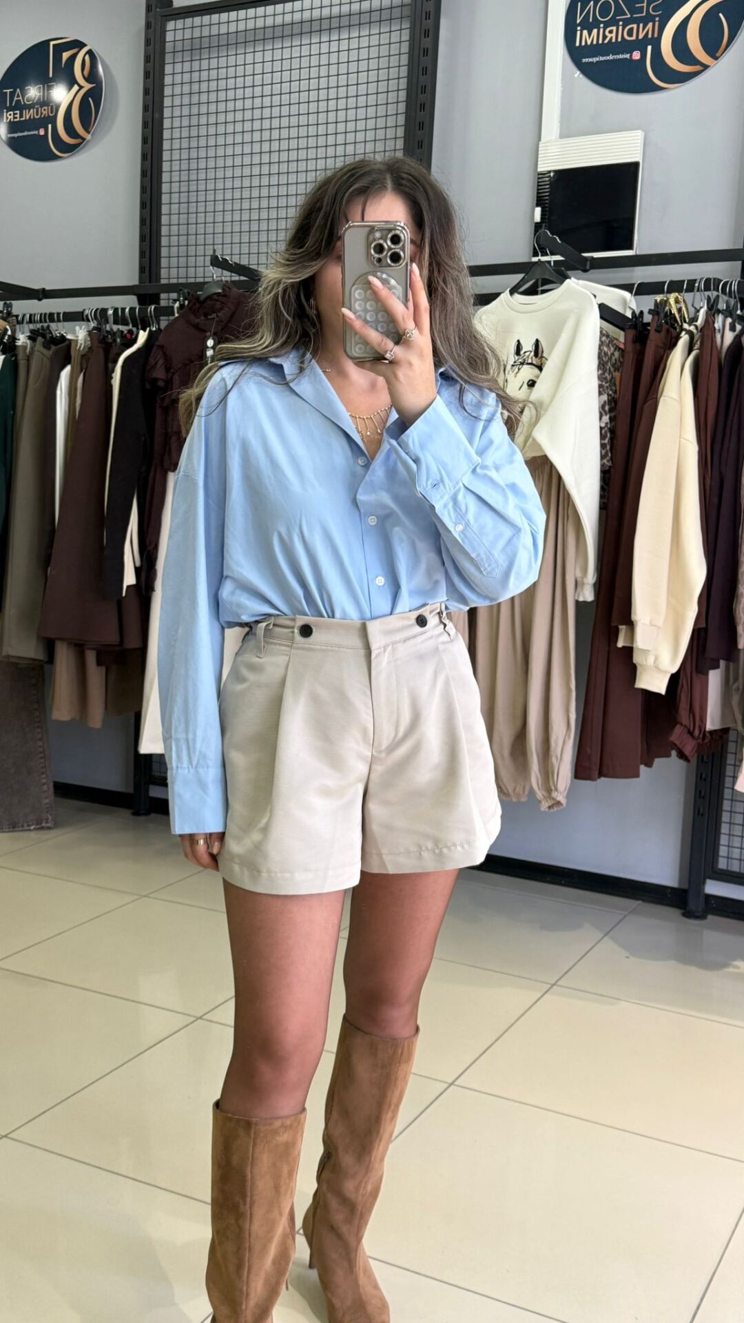 Mavi Pamuklu Poplin Gömlek