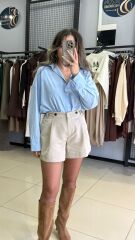 Mavi Pamuklu Poplin Gömlek