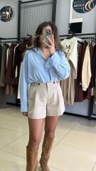 Mavi Pamuklu Poplin Gömlek