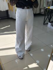 Beyaz  Kendinden Kemerli Palazzo Pantolon