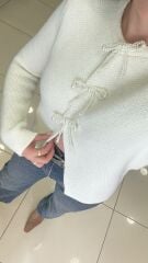 Dilvin Fiyonk Detaylı Hırka-BEYAZ