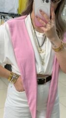 Kendinden Şal Detaylı Tshırt-PEMBE