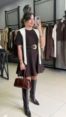 Dilvin Premiım Örme Kumaş Triko Elbise-KAHVE