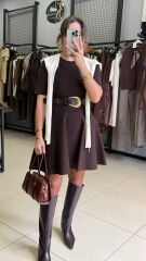 Dilvin Premiım Örme Kumaş Triko Elbise-KAHVE