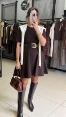 Dilvin Premiım Örme Kumaş Triko Elbise-KAHVE