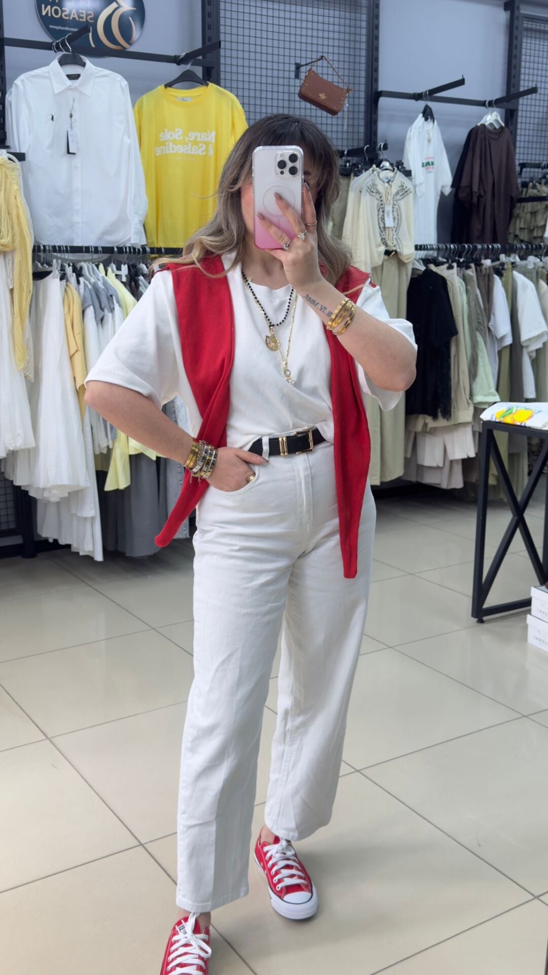 Kendinden Şal Detaylı Tshırt-KIRMIZI