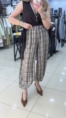 Beli Lastikli Desenli Şalvar Pantolon