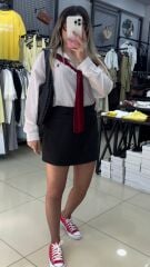 Kırmızı File Şal Detaylı Gömlek