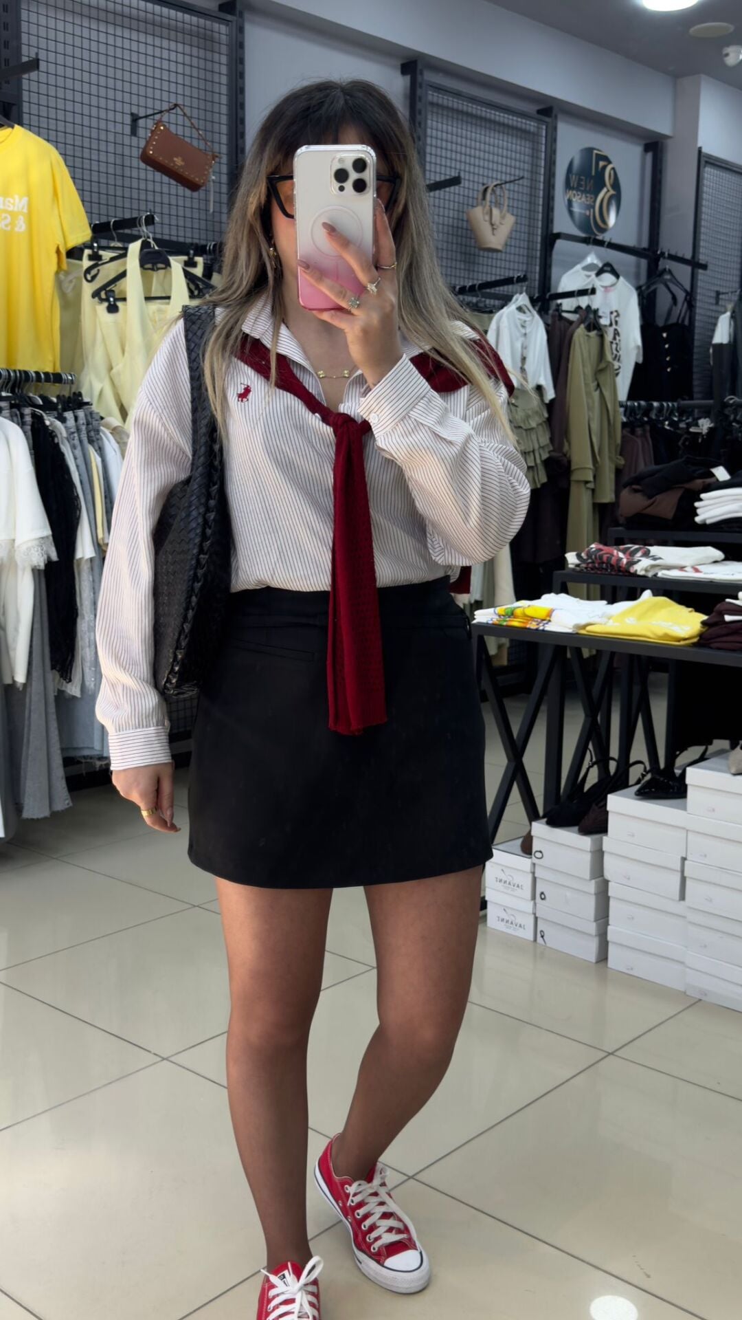 Kırmızı File Şal Detaylı Gömlek