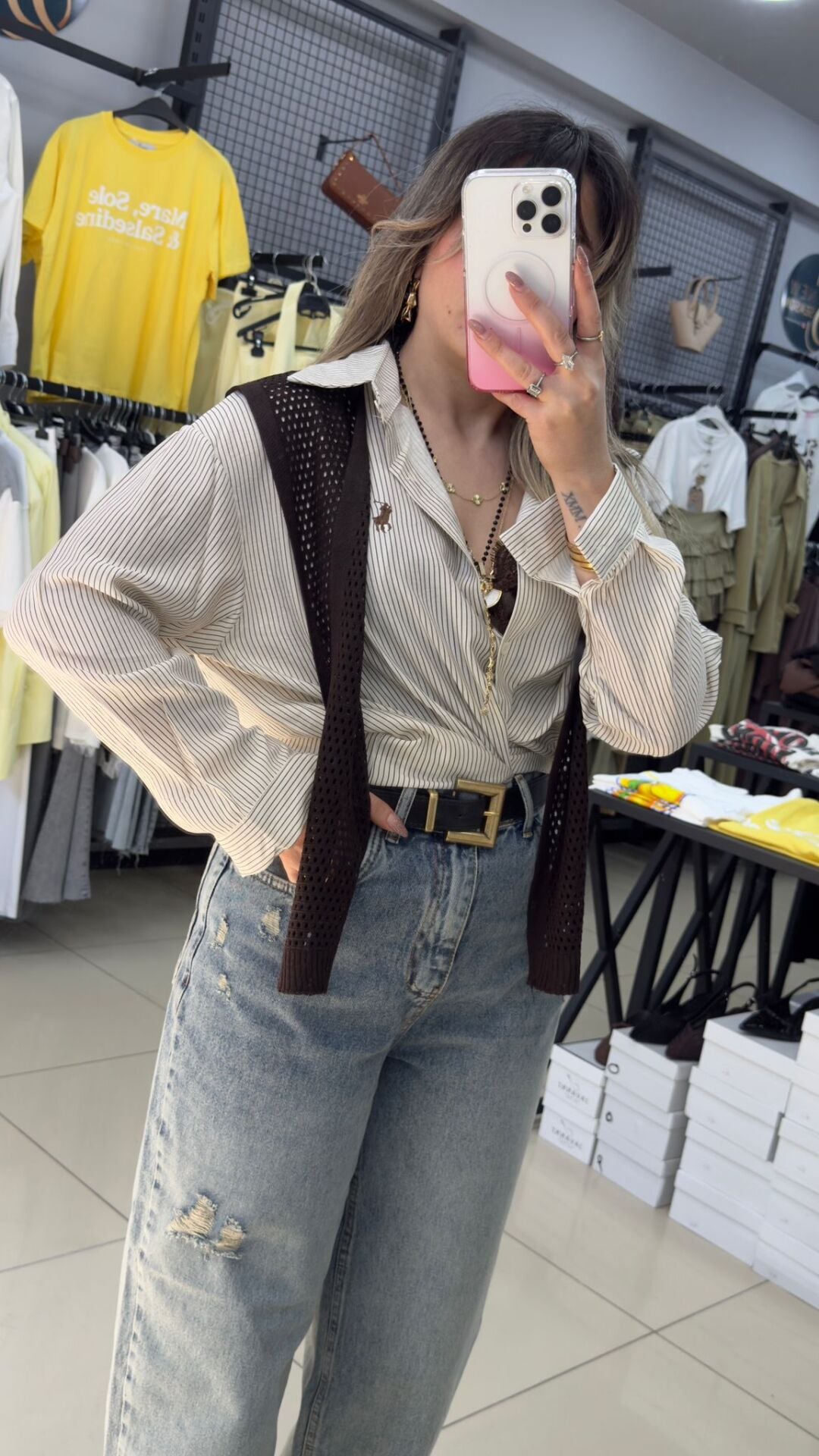 Kahve Şal Detaylı Gömlek