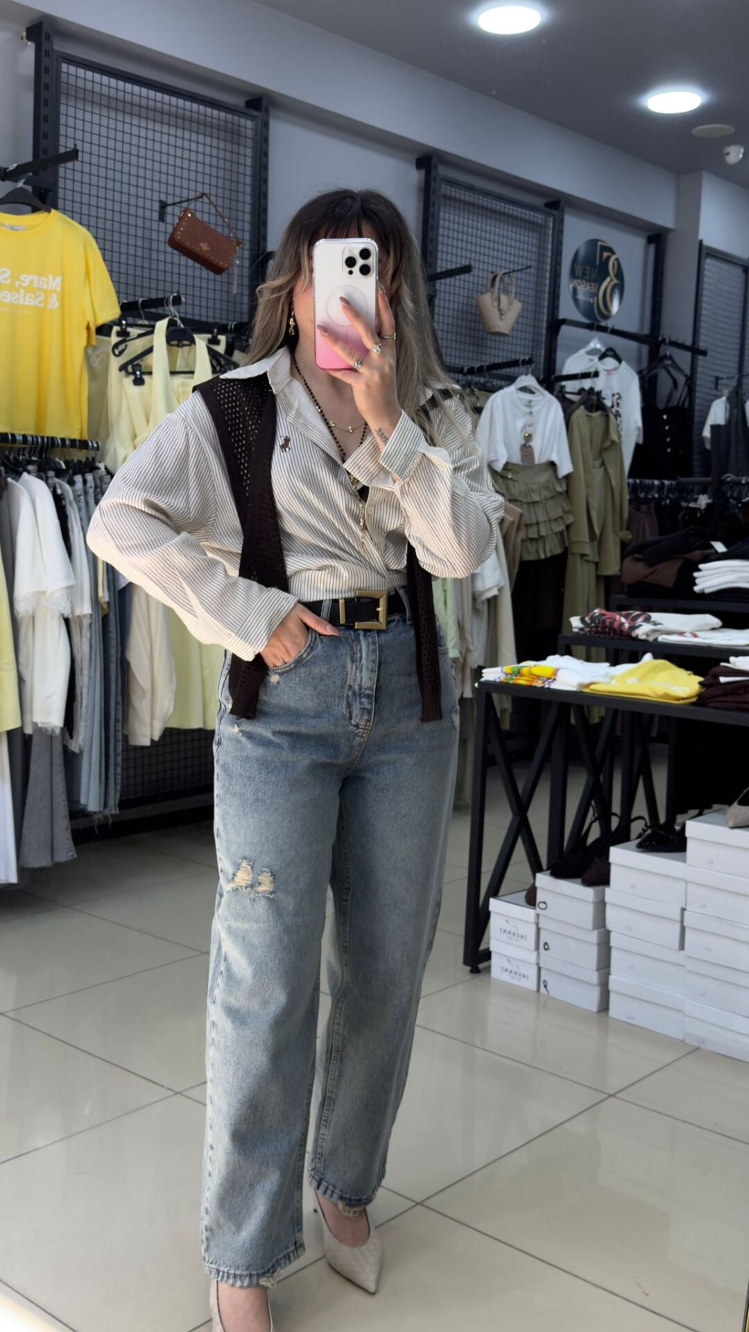 Kahve Şal Detaylı Gömlek