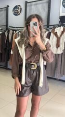 Orj Marka Premium Triko Şal Detaylı Gömlek-KAHVE