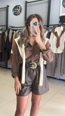 Orj Marka Premium Triko Şal Detaylı Gömlek-KAHVE