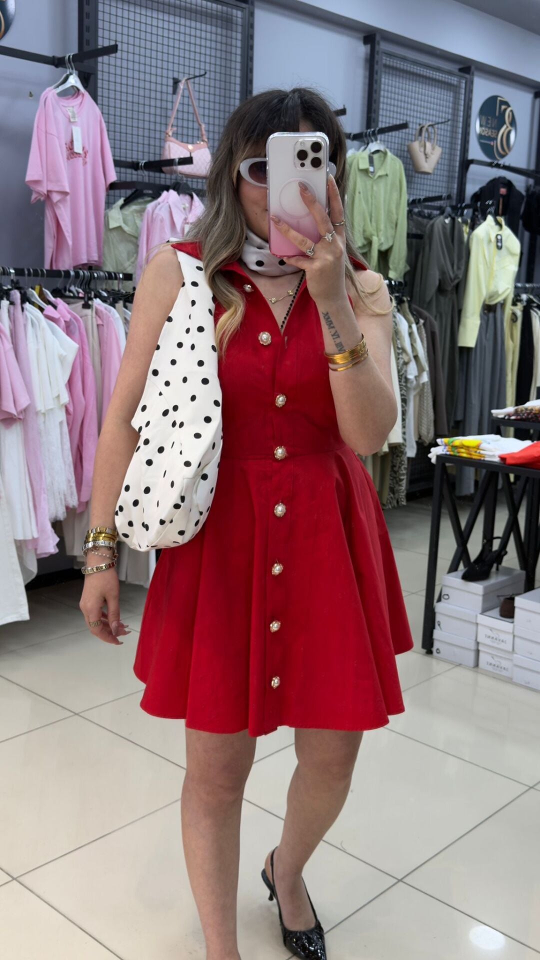 İnci Düğme Detaylı Gömlek Elbise