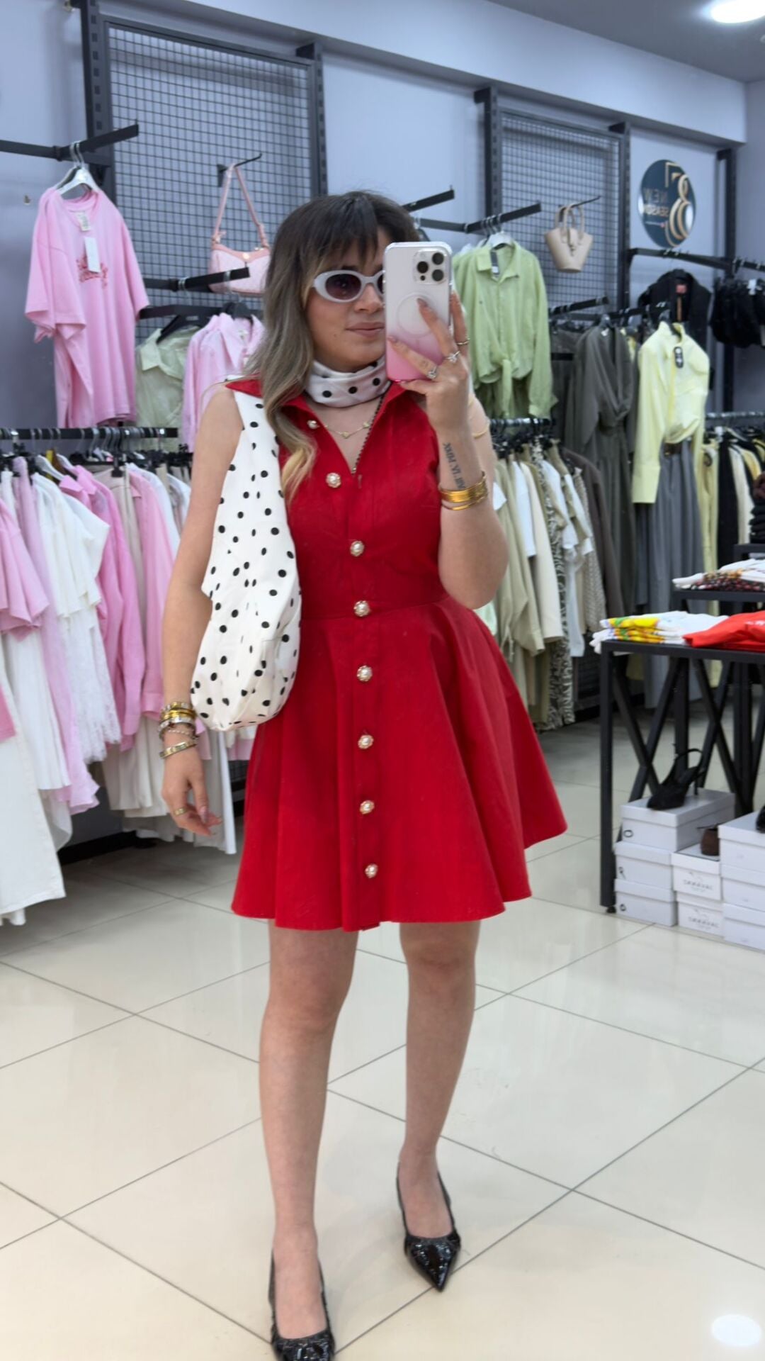 İnci Düğme Detaylı Gömlek Elbise