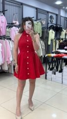 İnci Düğme Detaylı Gömlek Elbise