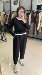 Modal Kumaş Şalvar Kesim Pantolon-SİYAH