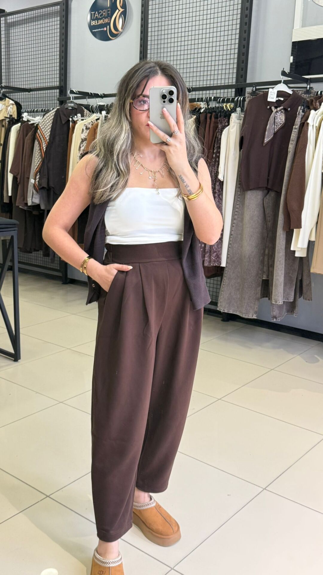 Modal Kumaş Şalvar Kesim Pantolon-KAHVE