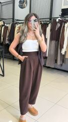 Modal Kumaş Şalvar Kesim Pantolon-KAHVE