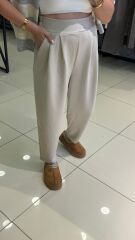 Modal Kumaş Şalvar Kesim Pantolon-BEJ