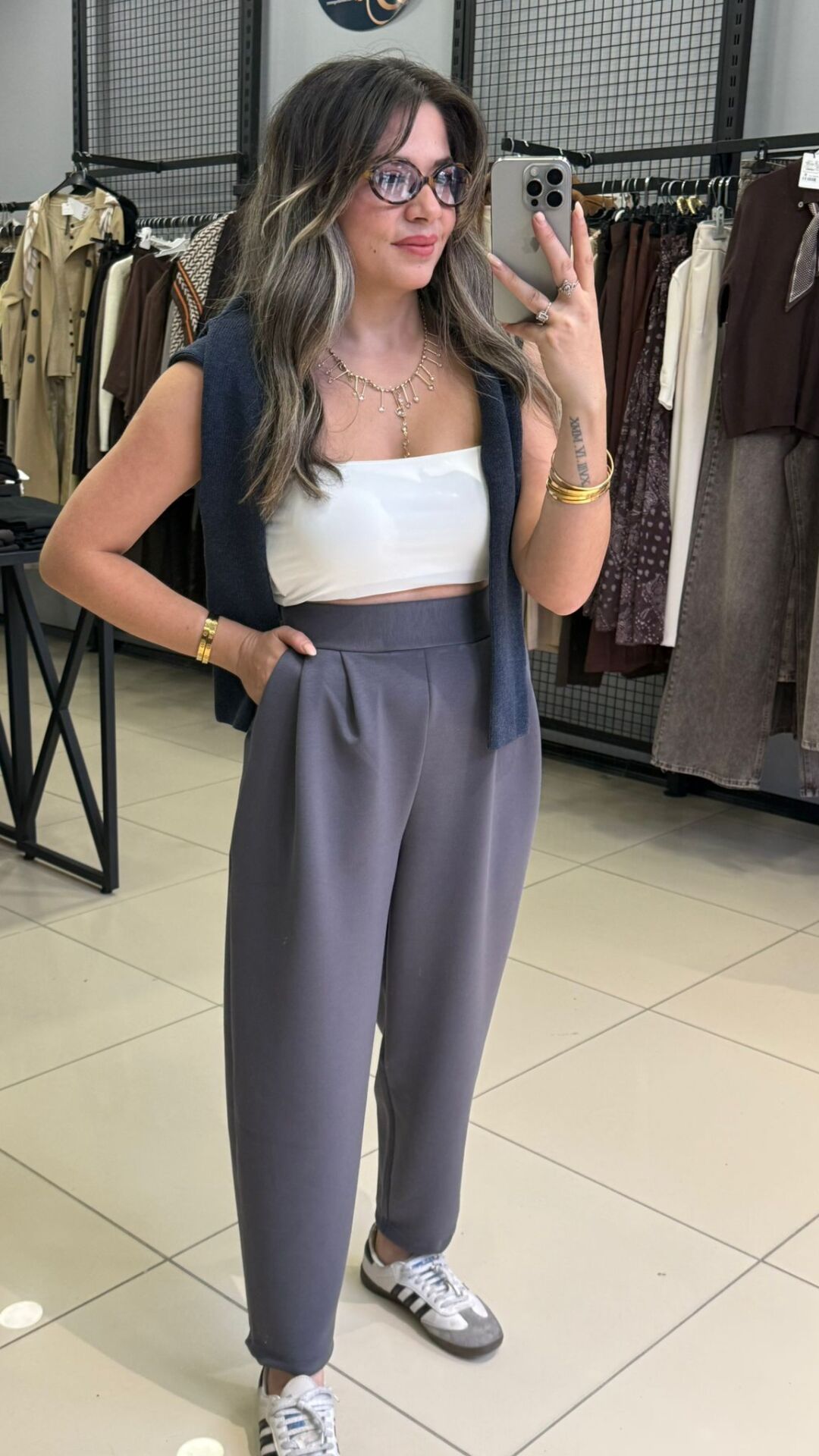 Modal Kumaş Şalvar Kesim Pantolon-GRİ