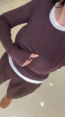 Çİft Parca Görünümlü Uzun Kollu Top-KAHVE