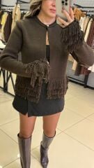 Dilvin Acı Kahve Püsküllü Hırka