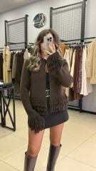 Dilvin Acı Kahve Püsküllü Hırka