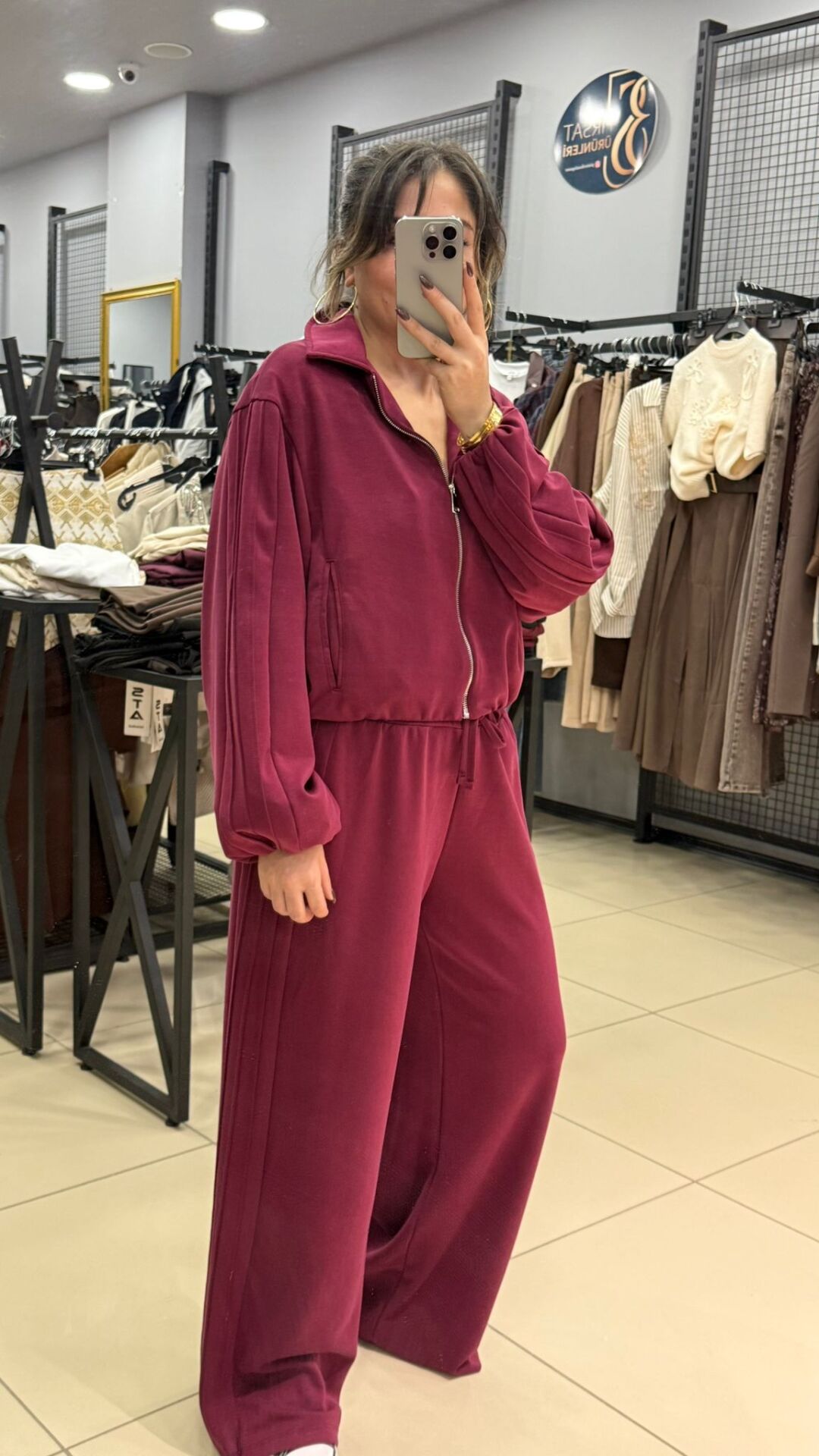 Bordo İçi Astarlı Bomber Ceketli Takım