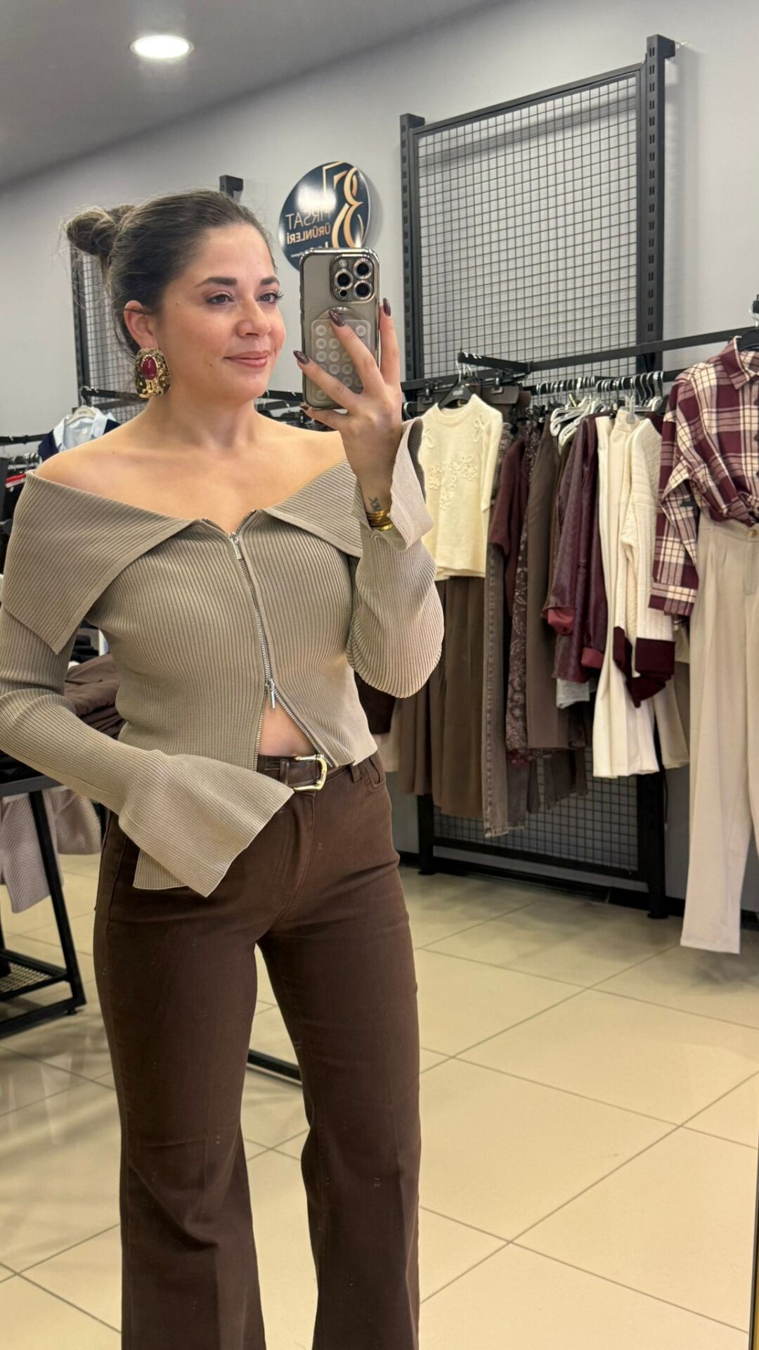 Dilvin Çift Fermuarlı Bluz-BEJ