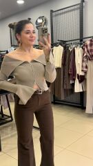 Dilvin Çift Fermuarlı Bluz-BEJ