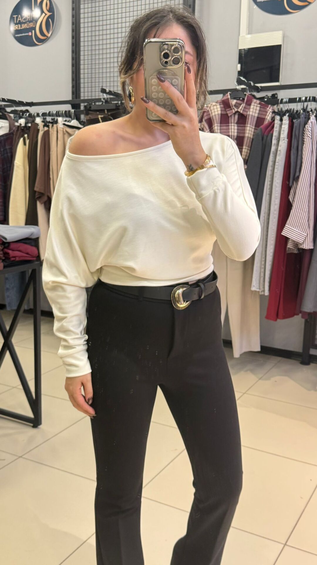 Omzu Düşük Oysho Bluz-BEYAZ